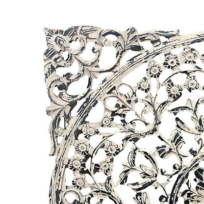 36 x 36 Decorative Wood Wall Panel, Intricate Carved Design, Silver Finish