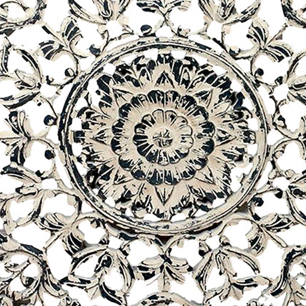 36 x 36 Decorative Wood Wall Panel, Intricate Carved Design, Silver Finish