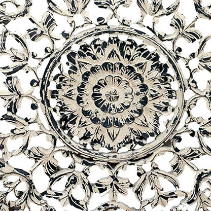 36 x 36 Decorative Wood Wall Panel, Intricate Carved Design, Silver Finish