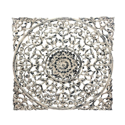 36 x 36 Decorative Wood Wall Panel, Intricate Carved Design, Silver Finish