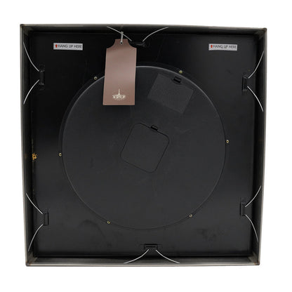 16 Inch Square Wall Clock, Gear Design, Roman Numeral, Gold, Black Finish