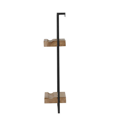 Yin 27 Inch Wall Shelf with 2 Tiers, Rectangular Black Iron, Brown Wood