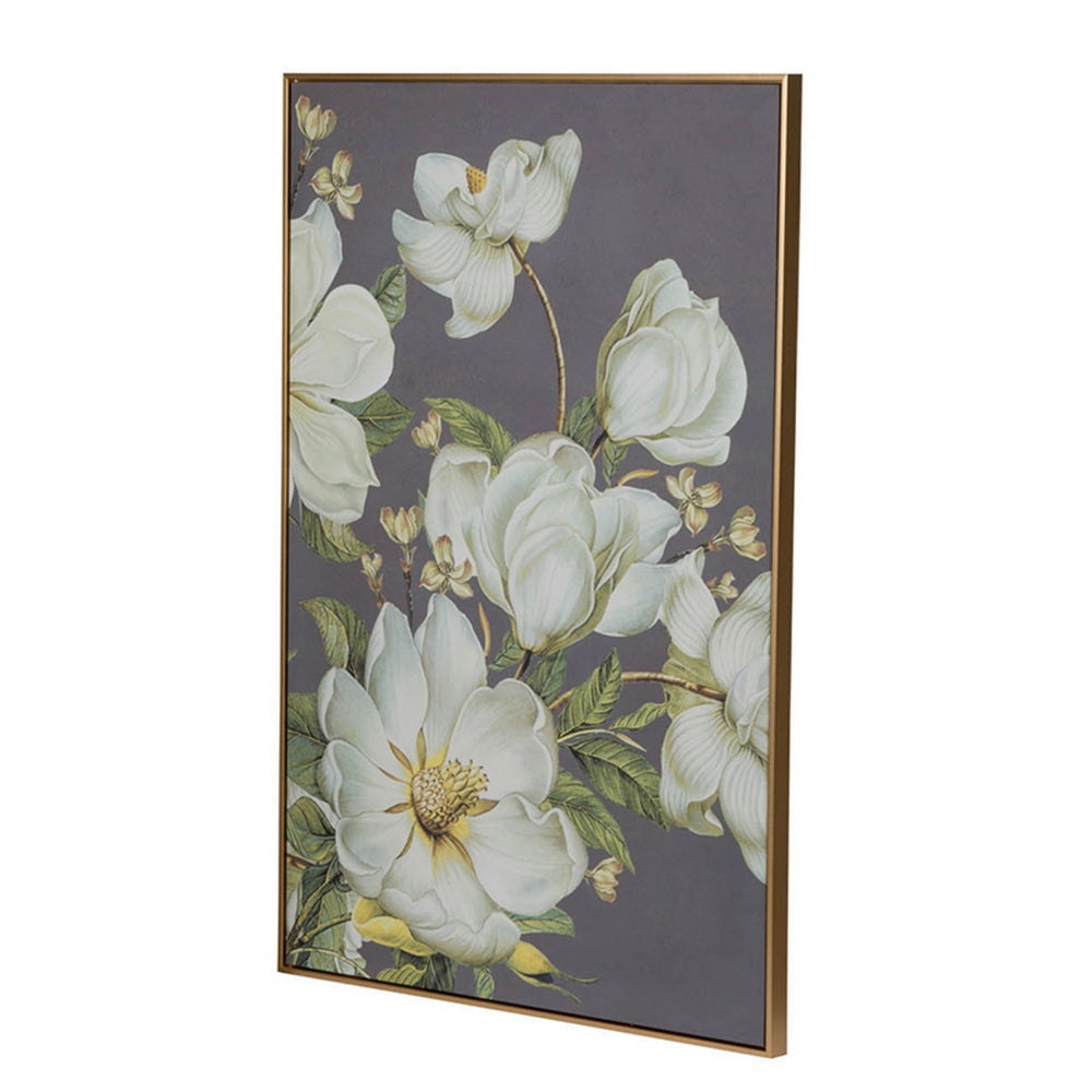 Nia 32 x 47 Flower Wall Art Decor, Microfiber, Pine Wood, White, Green