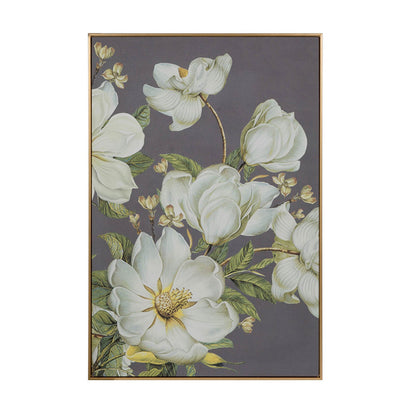 Nia 32 x 47 Flower Wall Art Decor, Microfiber, Pine Wood, White, Green