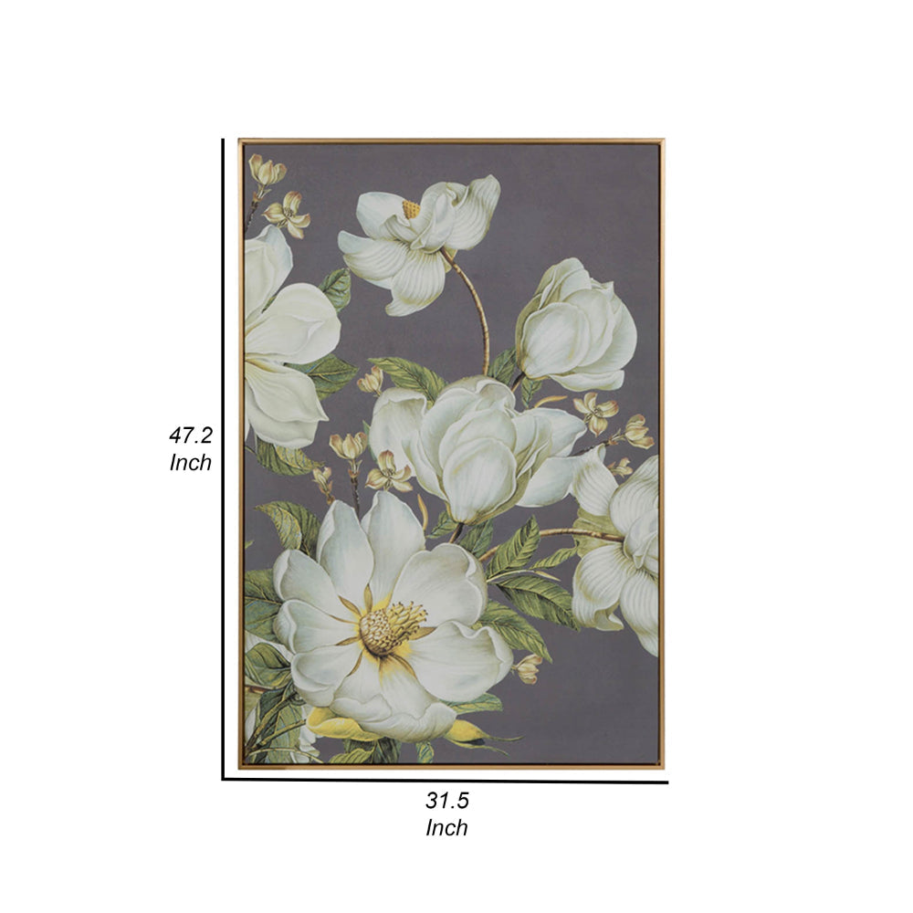 Nia 32 x 47 Flower Wall Art Decor, Microfiber, Pine Wood, White, Green