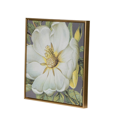Nia 20 x 20 Flower Wall Art Set of 4, White, Green Microfiber, Pine Wood