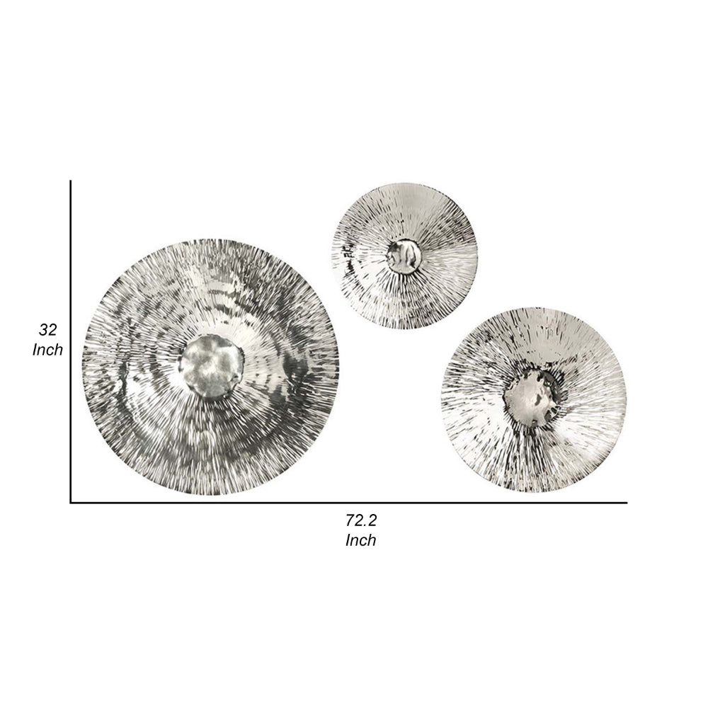 Set of 3 Decorative Wall Art Discs, Stainless Steel, Shiny Silver Finish