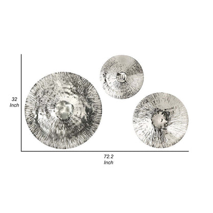 Set of 3 Decorative Wall Art Discs, Stainless Steel, Shiny Silver Finish