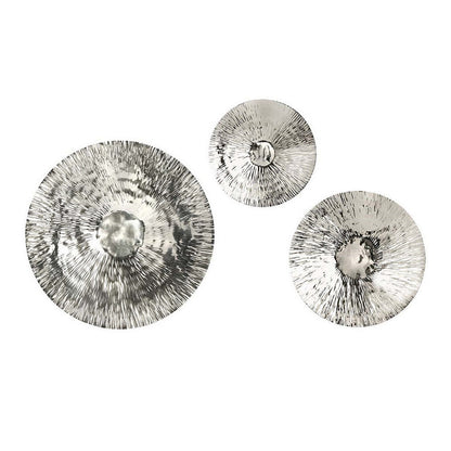 Set of 3 Decorative Wall Art Discs, Stainless Steel, Shiny Silver Finish