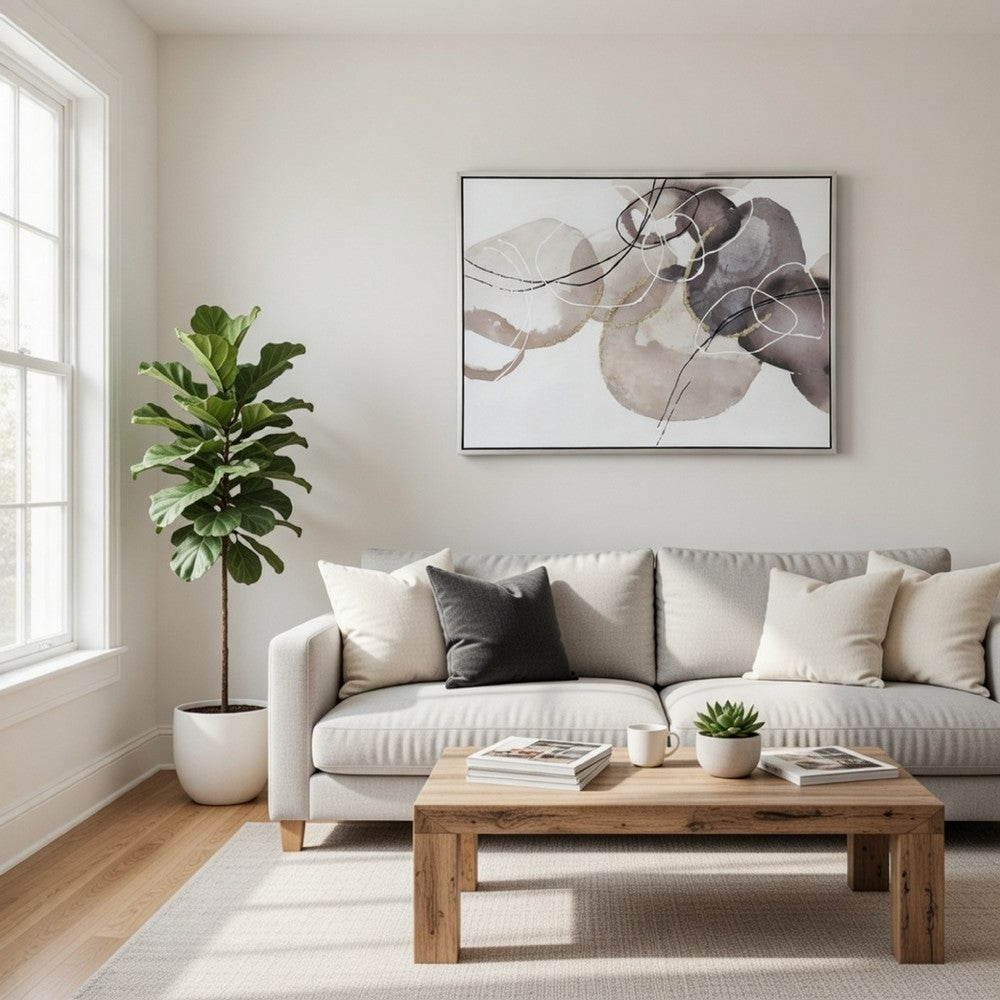 35 x 47 Landscape Abstract Art Watercolor Oil Painting, Mixed Gray, Brown