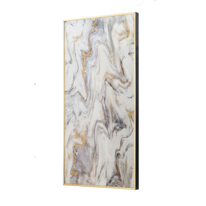 47 Inch Marble Pattern Wall Art, Abstract, Rectangular, White, Gray Finish