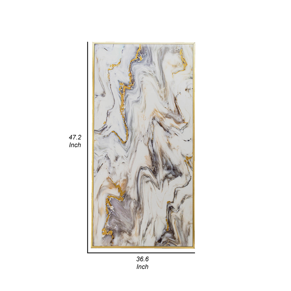 47 Inch Marble Pattern Wall Art, Abstract, Rectangular, White, Gray Finish