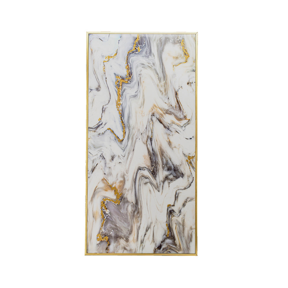 47 Inch Marble Pattern Wall Art, Abstract, Rectangular, White, Gray Finish
