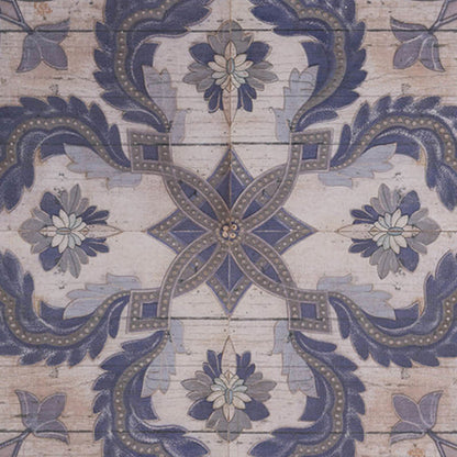 Lina 48 Inch Blooming Wall Art Tile, Square, Floral Mandala, Blue, Ivory