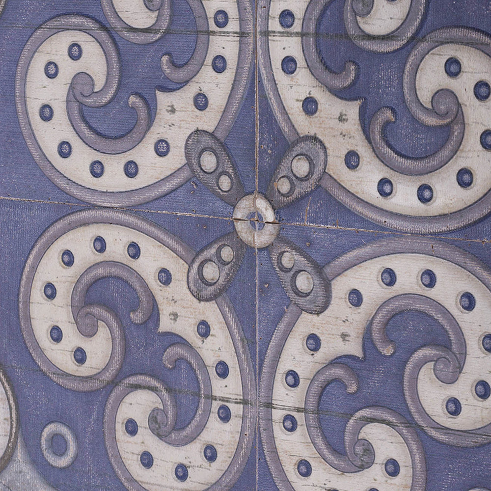 Lina 48 Inch Bordered Wall Art Tile, Square, Floral Mandala, Blue, Ivory