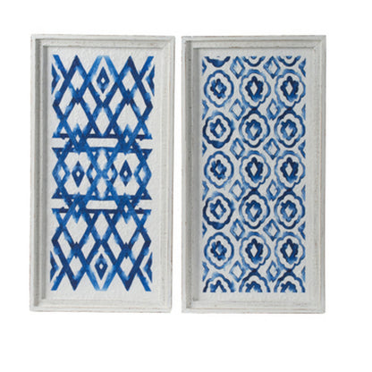 25 Inch Wall Decor Sculpture Set of 2, Fir Wood, Abstract Blue, White
