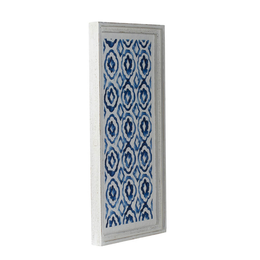 25 Inch Wall Decor Sculpture Set of 2, Fir Wood, Abstract Blue, White