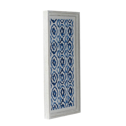 25 Inch Wall Decor Sculpture Set of 2, Fir Wood, Abstract Blue, White