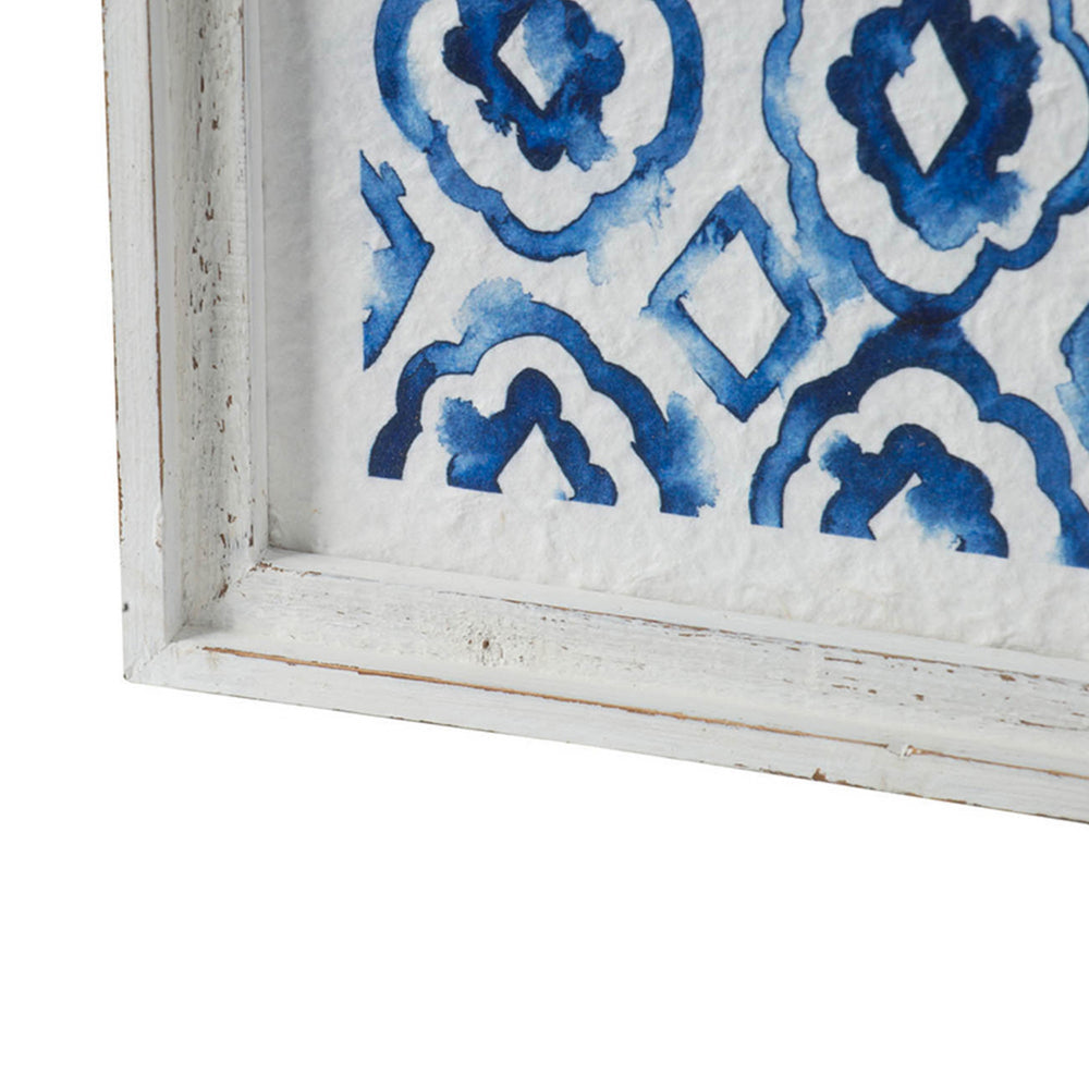 25 Inch Wall Decor Sculpture Set of 2, Fir Wood, Abstract Blue, White