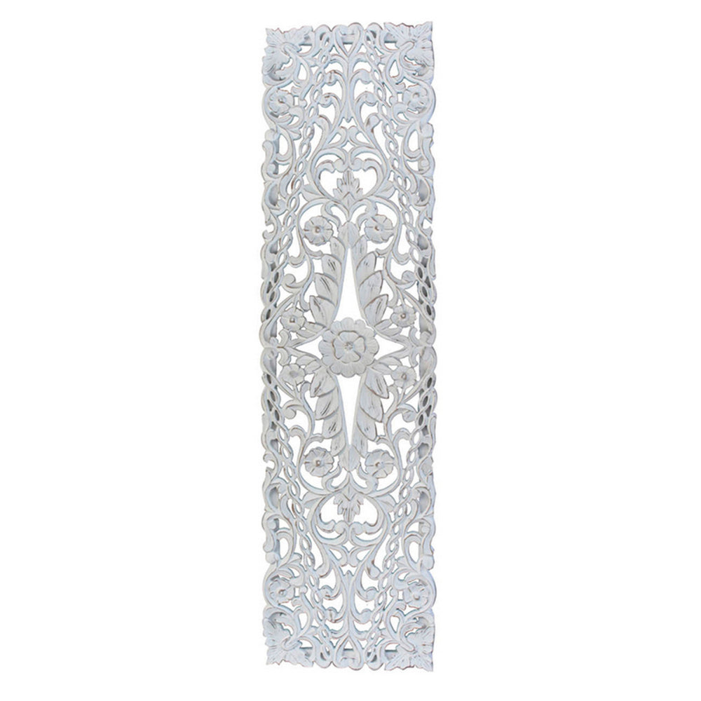 60 Inch Tall Decorative Panel, Carved Floral Vine Design, Mango Wood, White