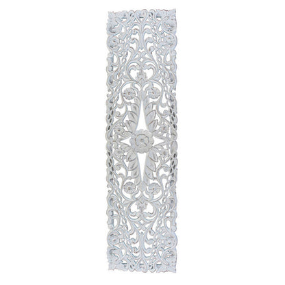 60 Inch Tall Decorative Panel, Carved Floral Vine Design, Mango Wood, White