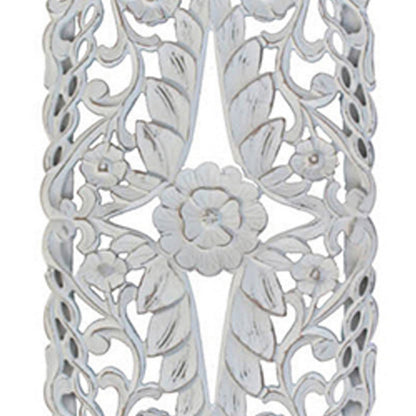 60 Inch Tall Decorative Panel, Carved Floral Vine Design, Mango Wood, White