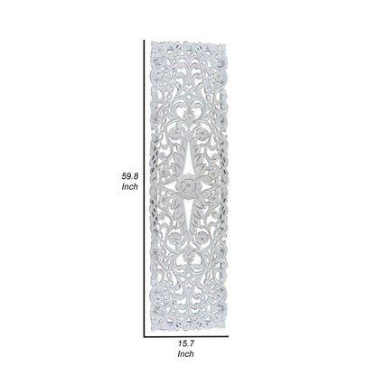 60 Inch Tall Decorative Panel, Carved Floral Vine Design, Mango Wood, White