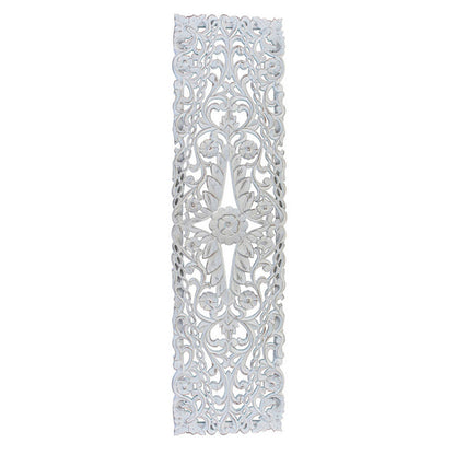 60 Inch Tall Decorative Panel, Carved Floral Vine Design, Mango Wood, White