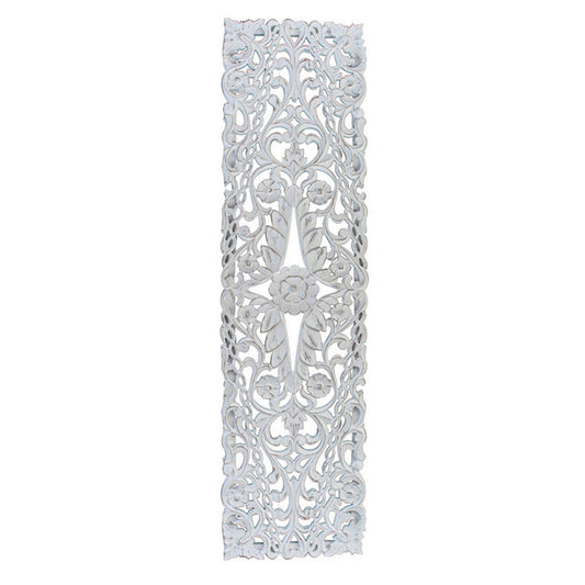 60 Inch Tall Decorative Panel, Carved Floral Vine Design, Mango Wood, White