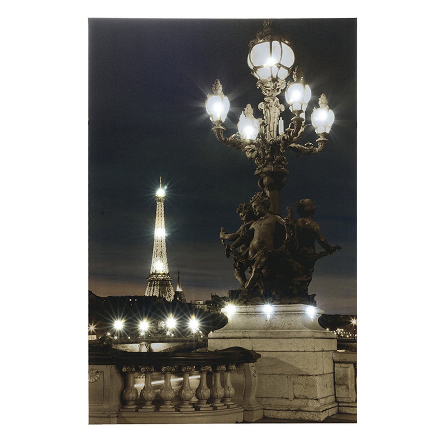 35 x 47 Wall Print Set of 2, Lit Eiffel Tower Design, LED, Black, White