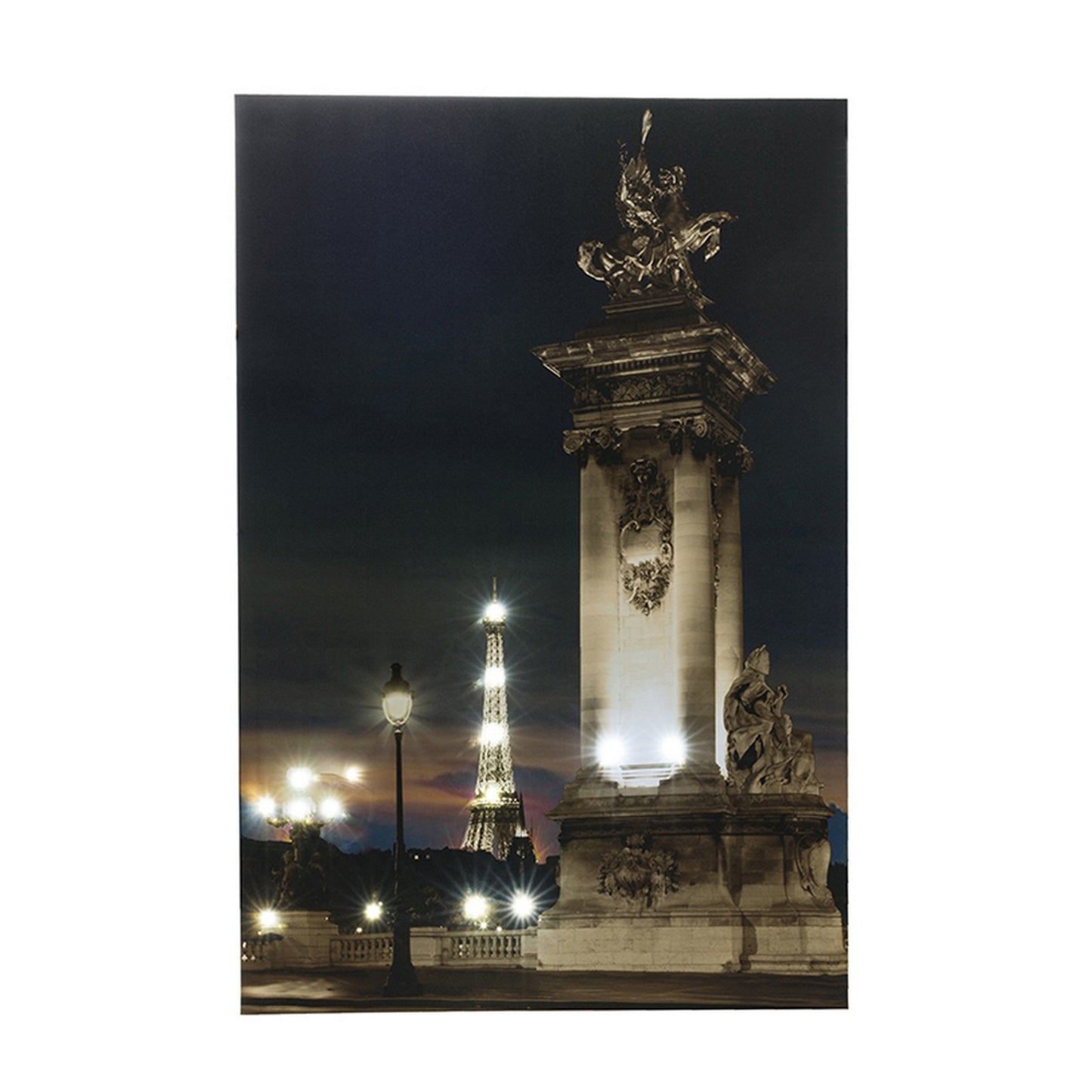 35 x 47 Wall Print Set of 2, Lit Eiffel Tower Design, LED, Black, White