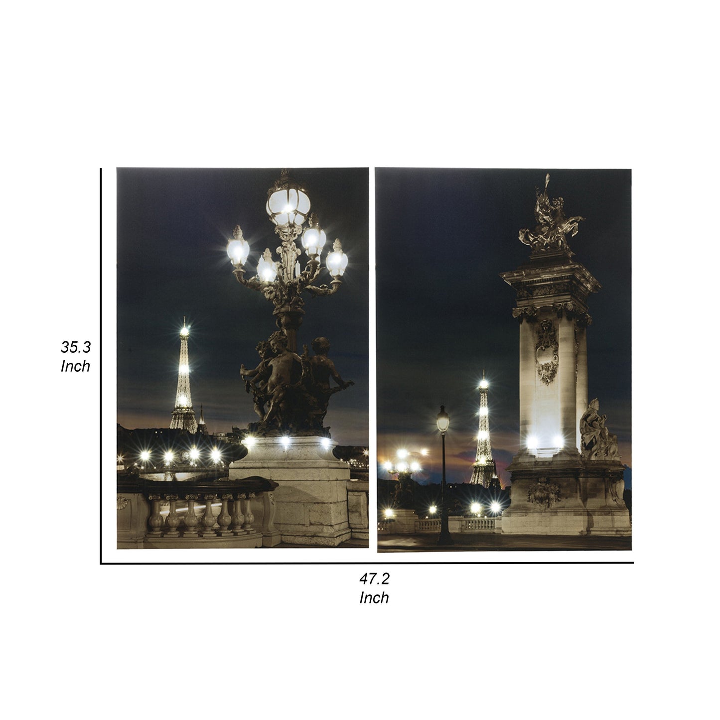 35 x 47 Wall Print Set of 2, Lit Eiffel Tower Design, LED, Black, White