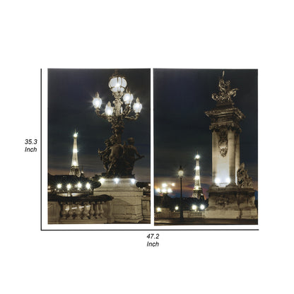 35 x 47 Wall Print Set of 2, Lit Eiffel Tower Design, LED, Black, White