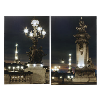35 x 47 Wall Print Set of 2, Lit Eiffel Tower Design, LED, Black, White