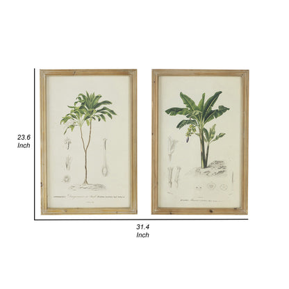 24 x 32 Framed Art Print Set of 2, Tree Design, Fir Wood, Green, Brown