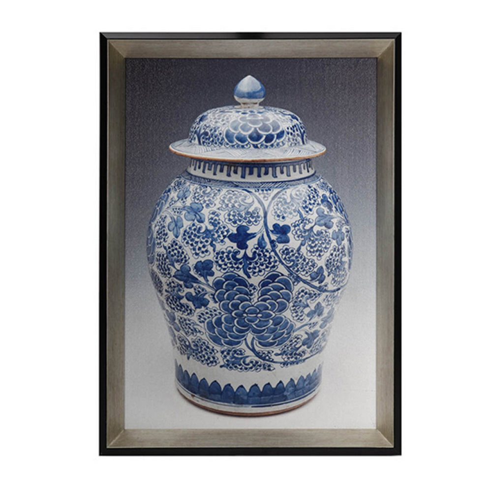 14 x 20 Set of 2 Framed Wall Art Prints, Pot Design, Blue, White, and Black