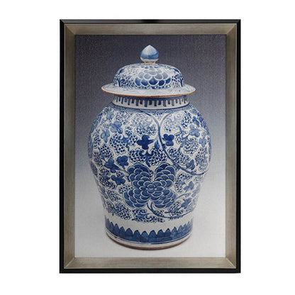 14 x 20 Set of 2 Framed Wall Art Prints, Pot Design, Blue, White, and Black