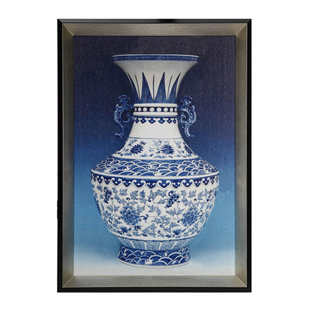 14 x 20 Set of 2 Framed Wall Art Prints, Pot Design, Blue, White, and Black