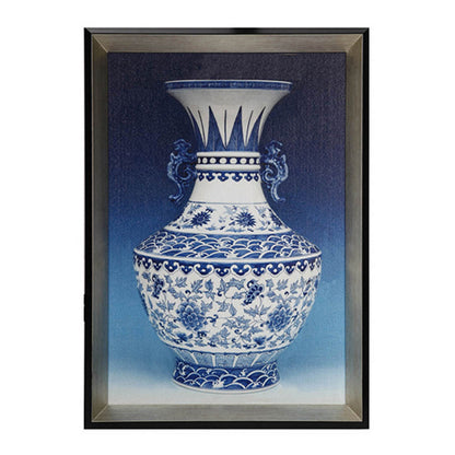 14 x 20 Set of 2 Framed Wall Art Prints, Pot Design, Blue, White, and Black