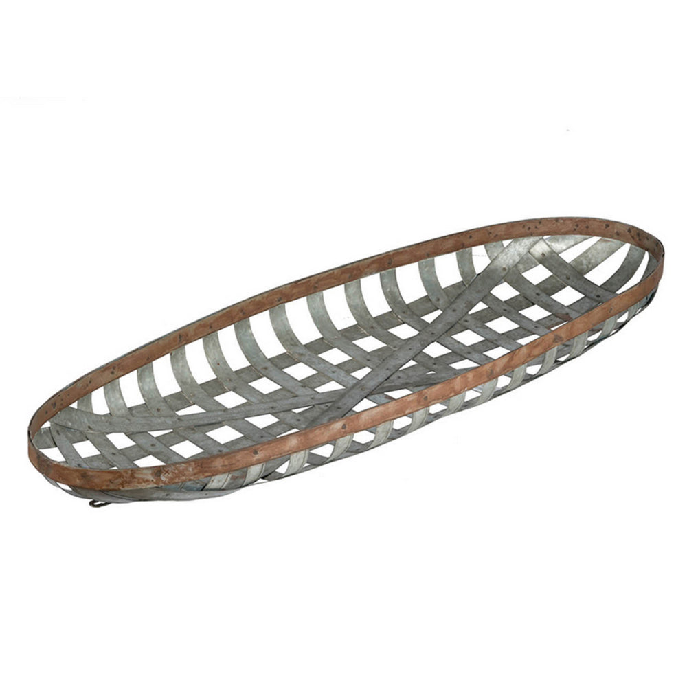 37 Inch Decorative Snowshoe Wall Art, Iron Mesh Pattern, Silver Finish