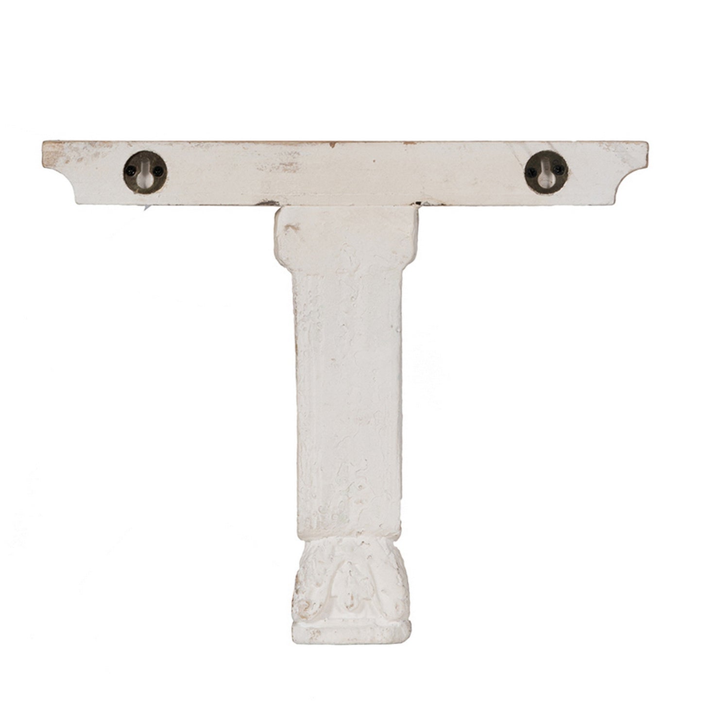 Rick 14 Inch Wall Shelf, Rectangular Brown Top, Fir Wood, Distressed White