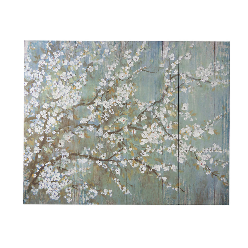 19 x 59 Wall Art Canvas Print Set of 4, White Cherry Blossom, Green Brown