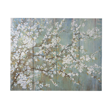 19 x 59 Wall Art Canvas Print Set of 4, White Cherry Blossom, Green Brown