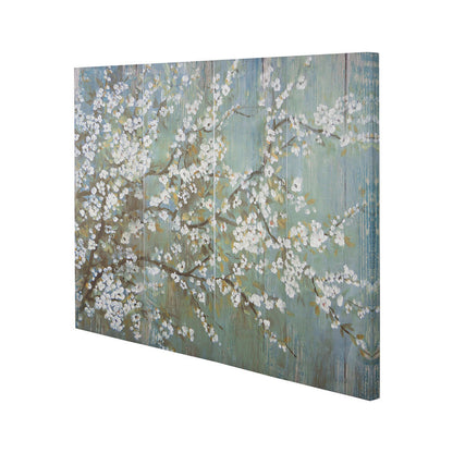 19 x 59 Wall Art Canvas Print Set of 4, White Cherry Blossom, Green Brown