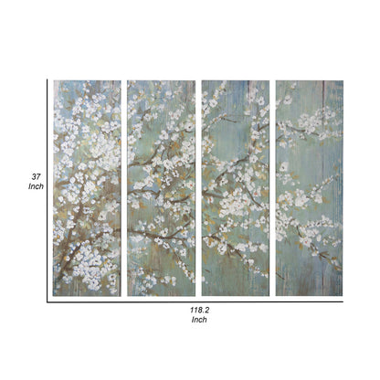 19 x 59 Wall Art Canvas Print Set of 4, White Cherry Blossom, Green Brown