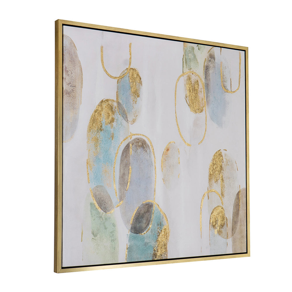 39 x 39 Square Wall Art Oil Painting, Abstract Circles, Gold, White, Green