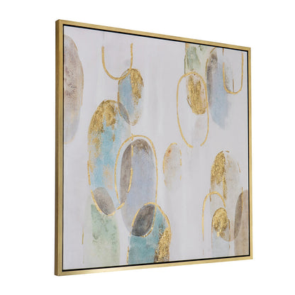 39 x 39 Square Wall Art Oil Painting, Abstract Circles, Gold, White, Green