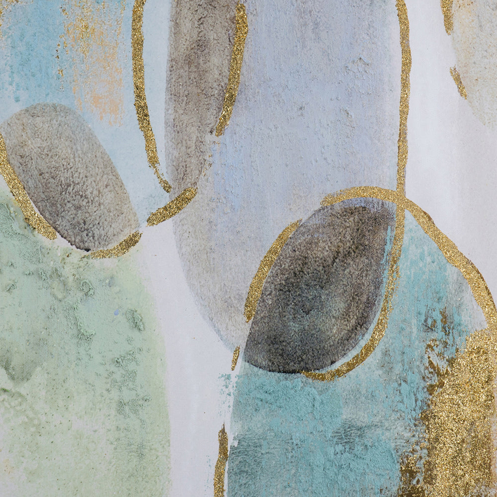39 x 39 Square Wall Art Oil Painting, Abstract Circles, Gold, White, Green