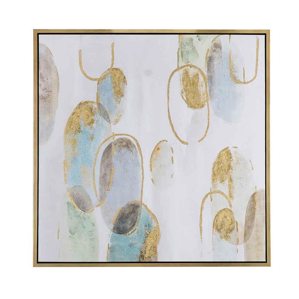 39 x 39 Square Wall Art Oil Painting, Abstract Circles, Gold, White, Green