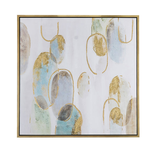 39 x 39 Square Wall Art Oil Painting, Abstract Circles, Gold, White, Green